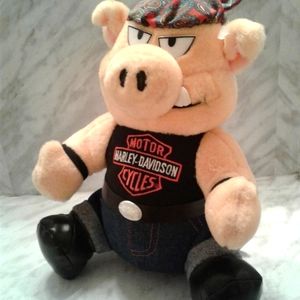 Harley Davidson Biker Hog Plush Stuffed Animal Toy Pig w/bandana jeans 12"